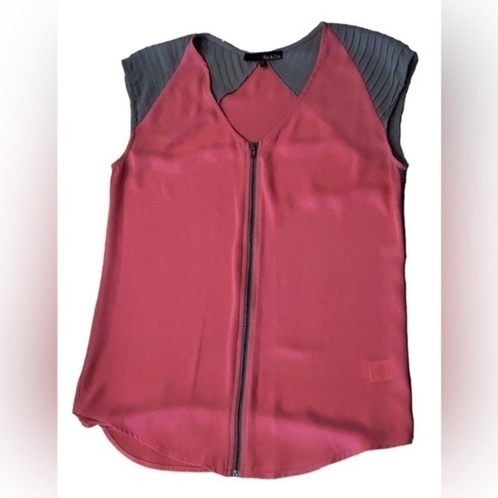 RO & DE Small Pink Gray Tank Zipper Anthropologie Nordstrom Womens Top Blouse